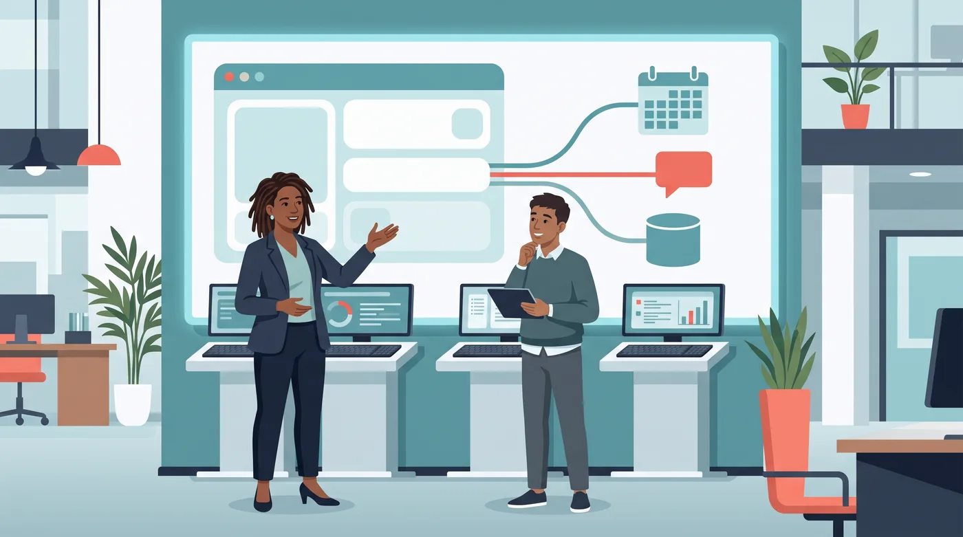 IT staff review how the mentoring platform connects to other systems